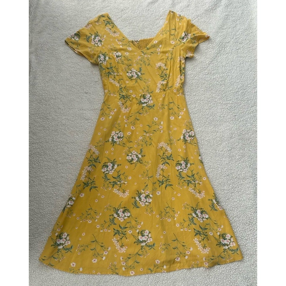 Old Navy Floral Peasant Maxi Dress Size M Yellow Cottagecore Milkmaid Smocked